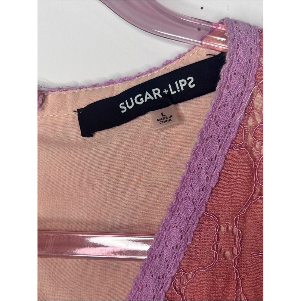 Sugar + Lips Colorblock Lace Peplum Top Blush Pink Sage Green Lavender Size L - Picture 5 of 8